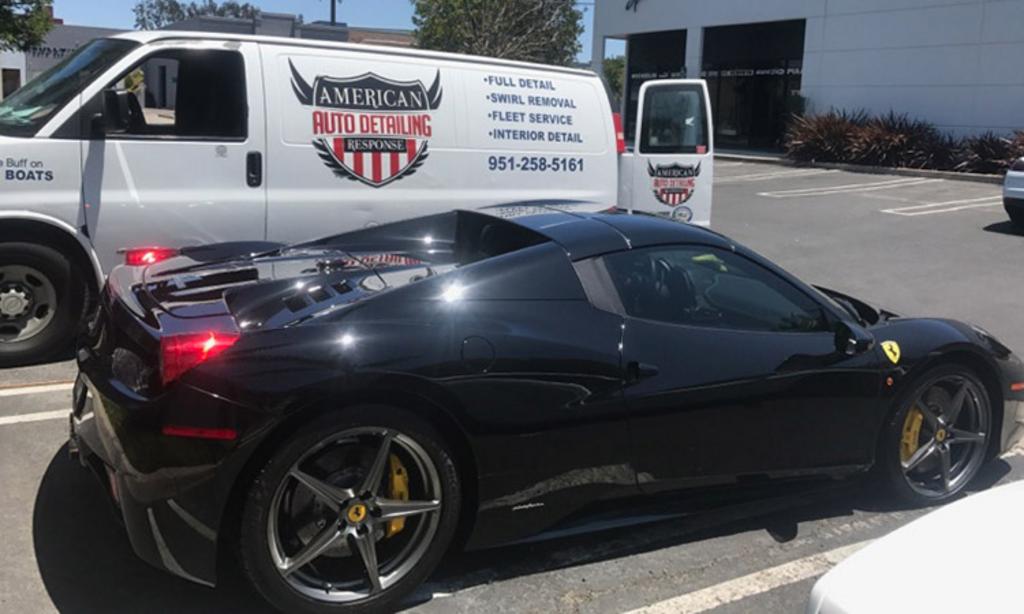 Immaculate interior detailing of a Ferrari in the Inland Empire showcasing spotless upholstery and pristine condition.