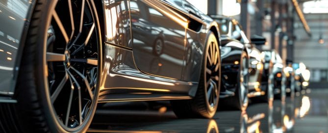 Professional auto detailer polishing a vehicle for business fleet maintenance